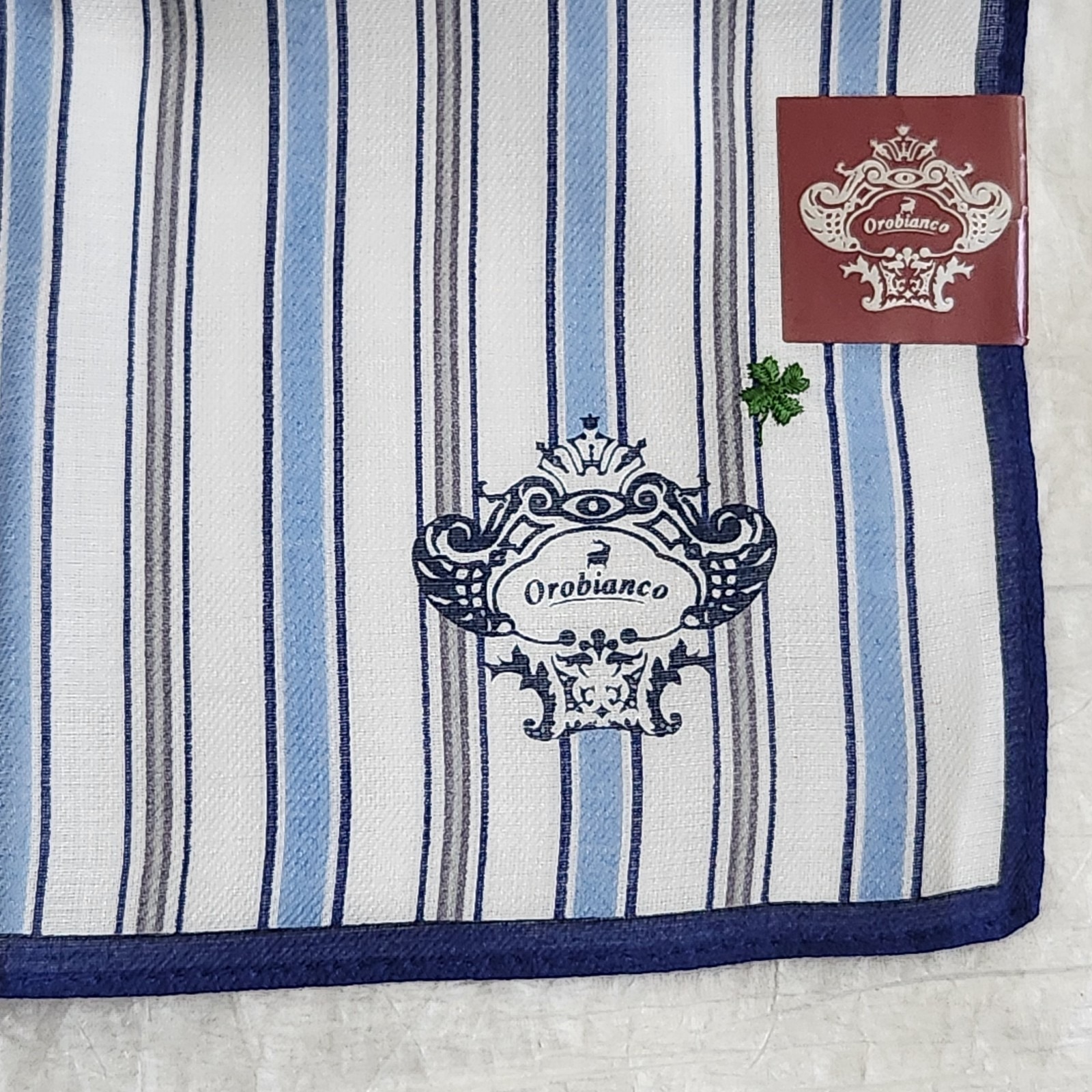 New Orobianco Handkerchief Mens Blue Cotton Paisley Striped Pocket Square Hanky